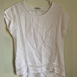 Alesia Pacino 100% Linen with Lace Crochet-Trim White Top Made in Italy